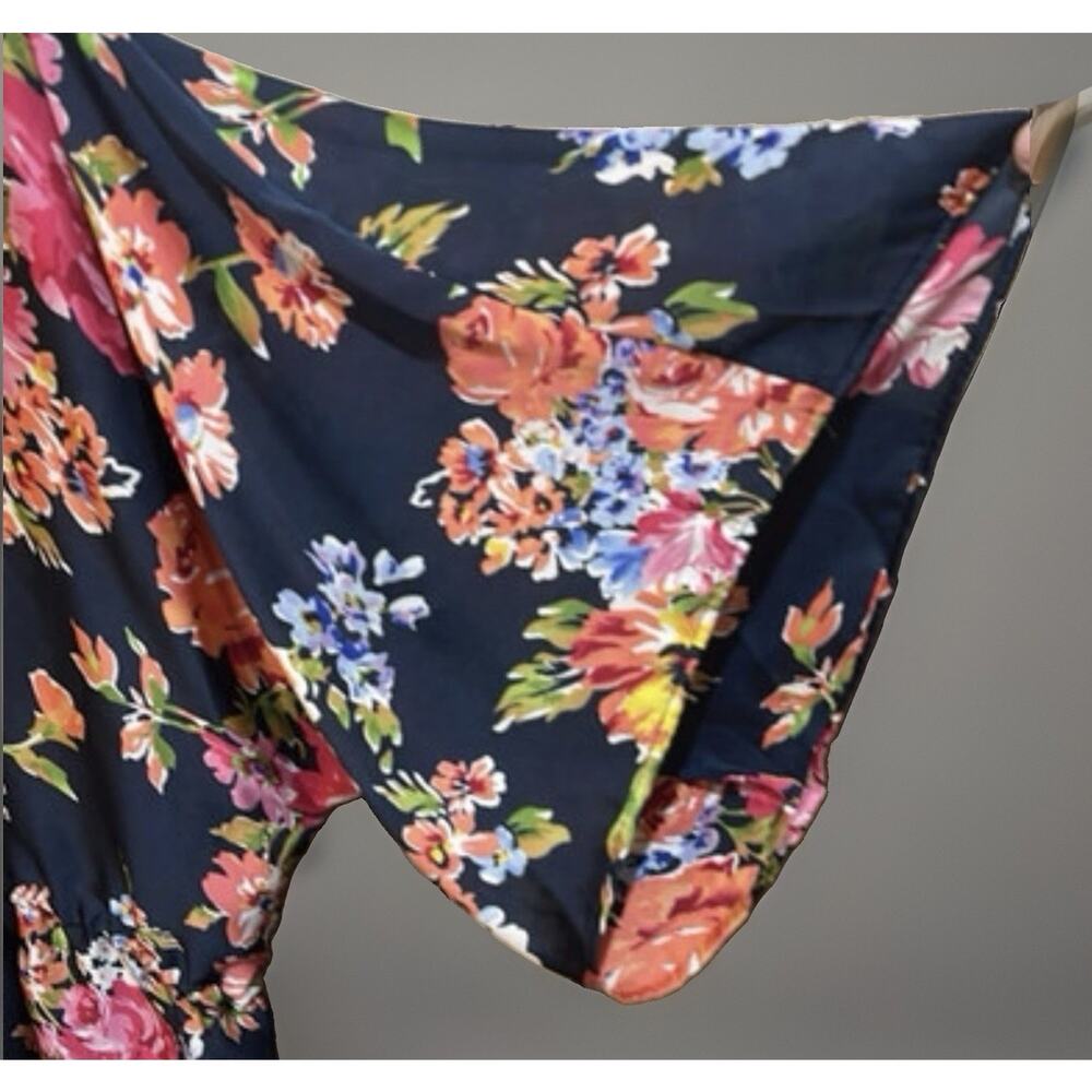 Chaps Navy Multicolor Floral V-Neck 3/4 Sleeve Pullover Woven Blouse 1X - Picture 3 of 4